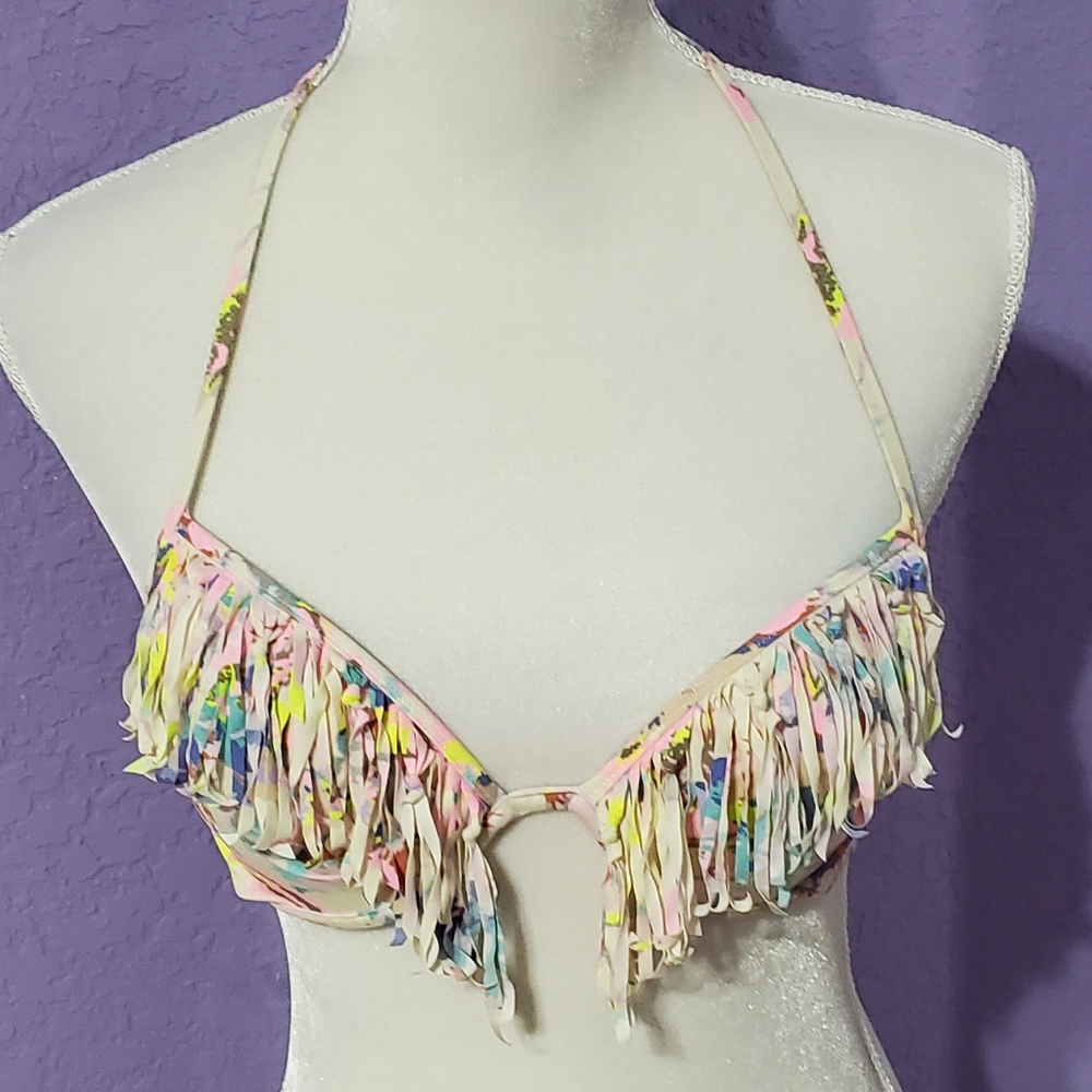 Victoria Secret Fringe Halter Print Bikini Top